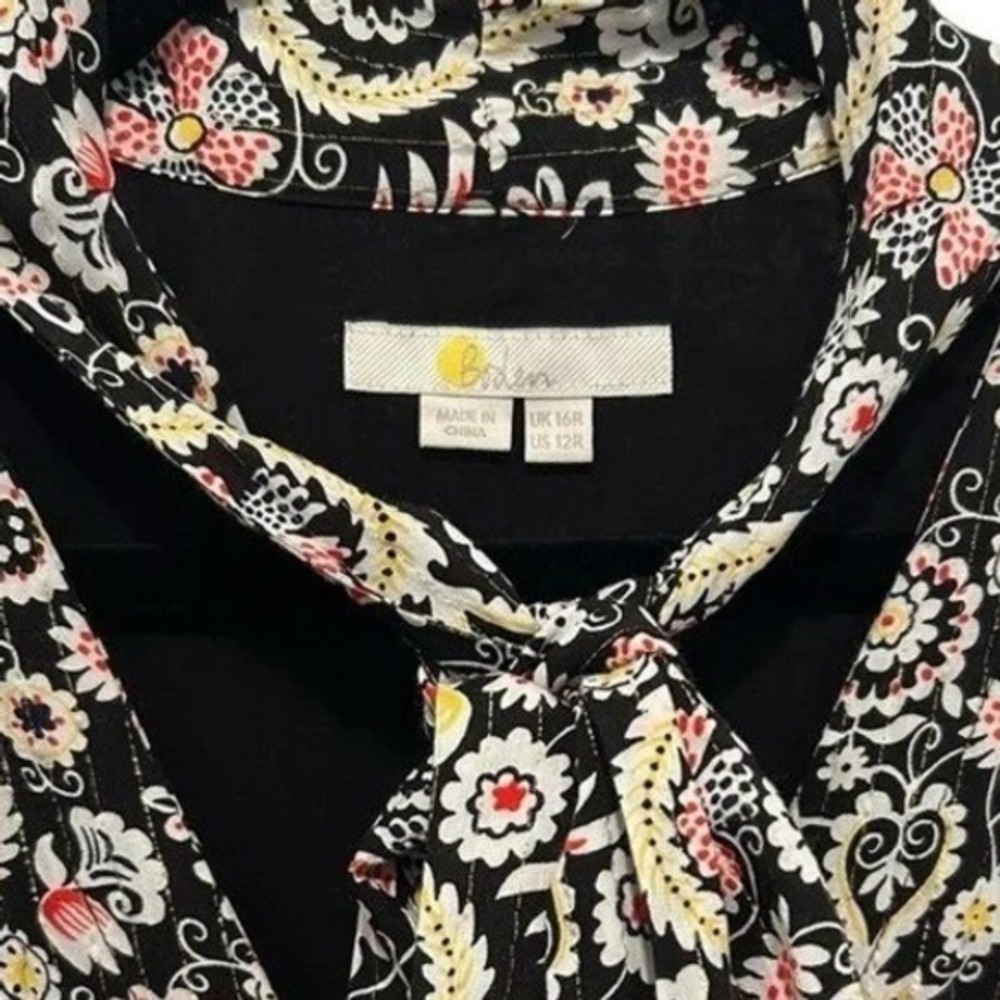 Boden Black Gold Paisley Metallic Lurex Tie Neck Mini Dress Pockets US 12 D0440 - Picture 6 of 12